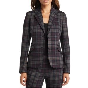 NWT ANNE KLEIN Women's Plaid-Print Notched Collar Blazer